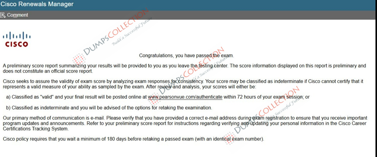 Confirmed passing report for the 700-805 2