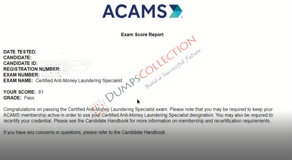 Confirmed passing report for the CAMS 2