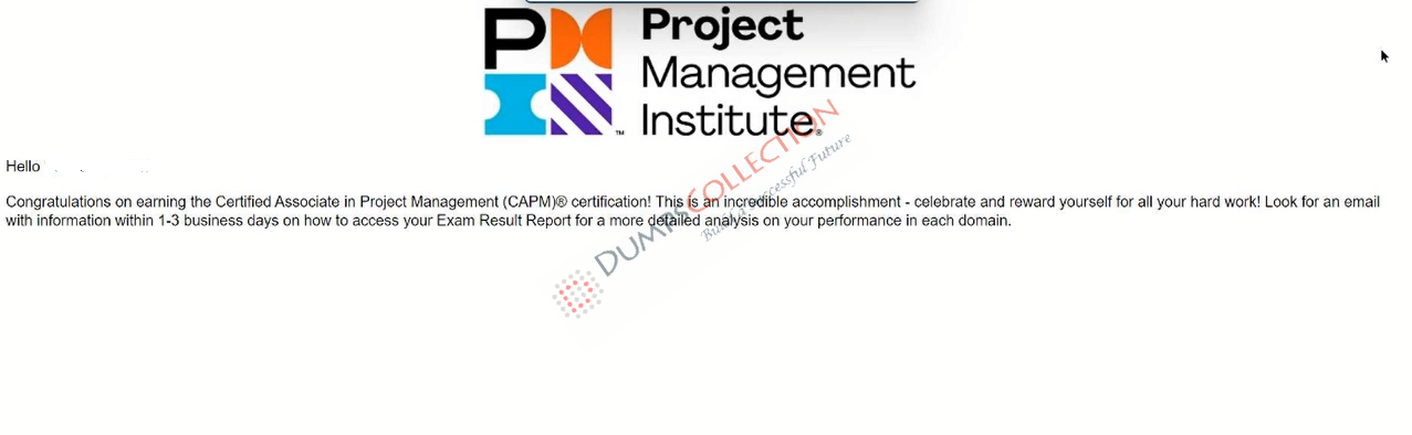Confirmed passing report for the CAPM 1