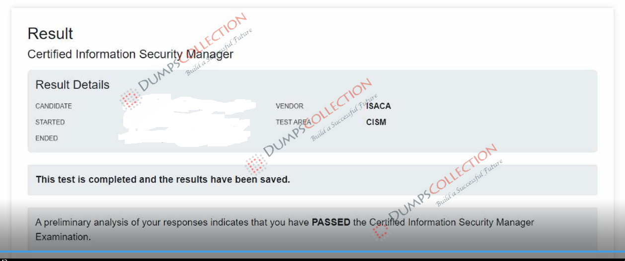 Confirmed passing report for the CISM 1