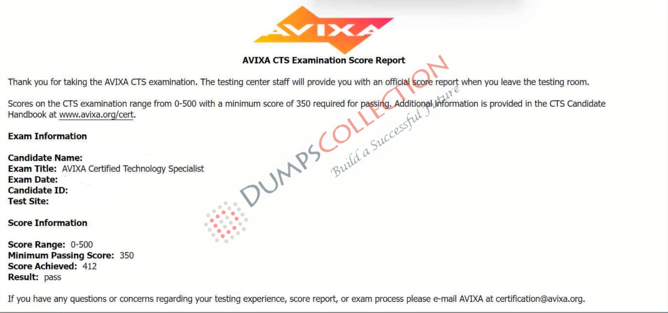 Confirmed passing report for the CTS 1