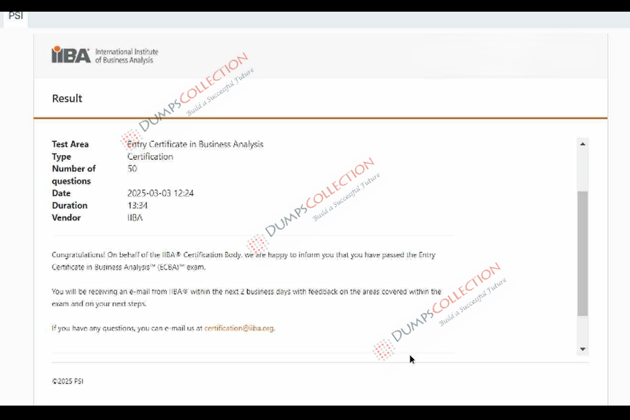 Confirmed passing report for the ECBA 1
