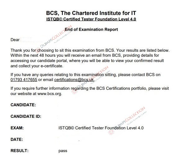 Confirmed passing report for the ISTQB-CTFL 1
