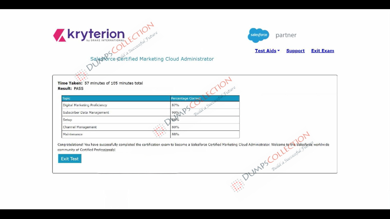 Confirmed passing report for the Marketing-Cloud-Administrator 1
