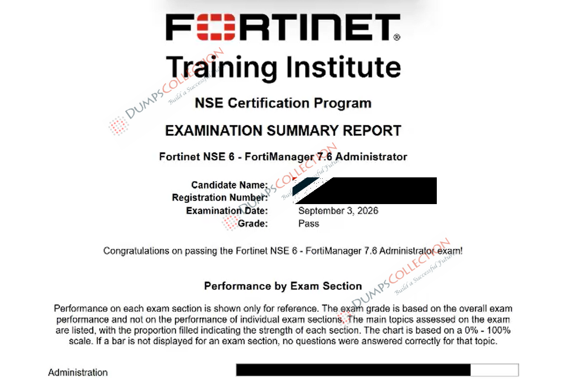 Confirmed passing report for the NSE6_FMG_AD-7.6 1