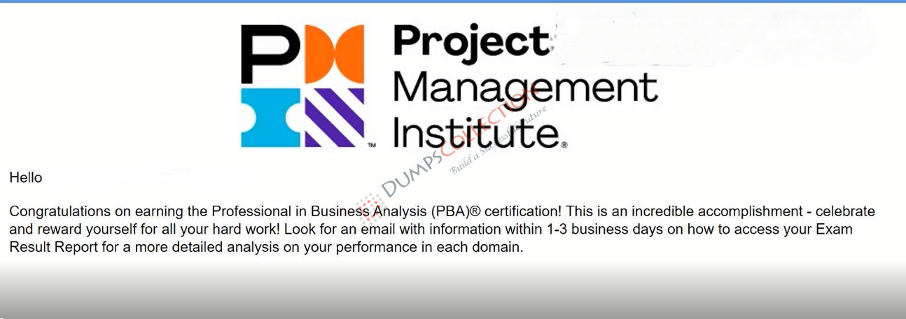 Confirmed passing report for the PMI-PBA 1