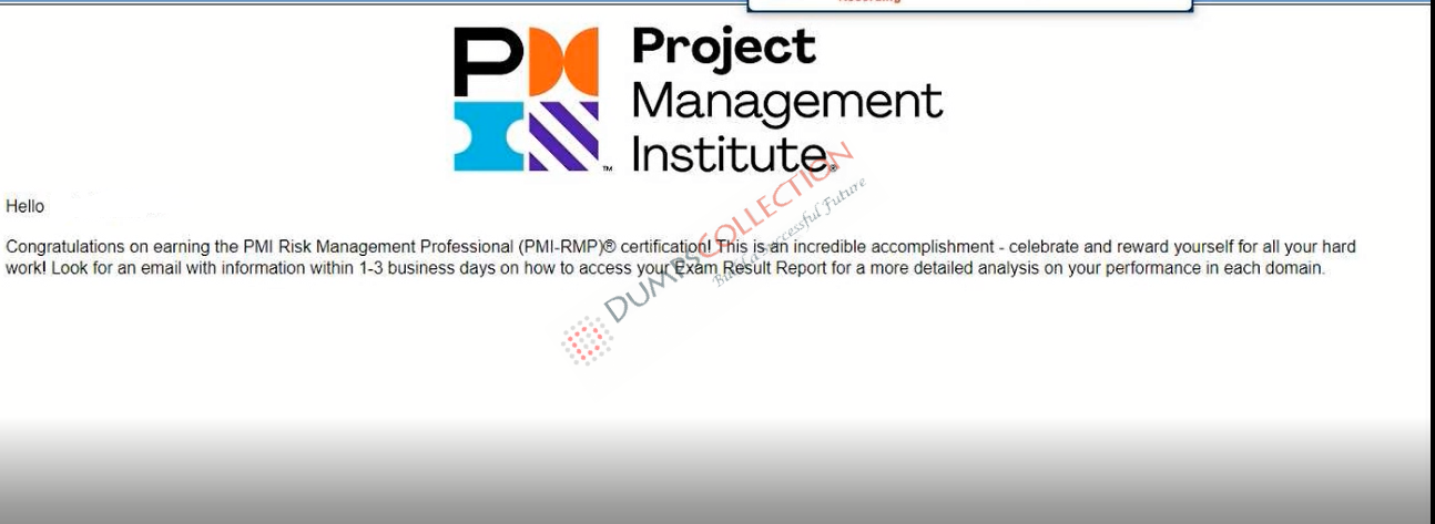 Confirmed passing report for the PMI-RMP 2