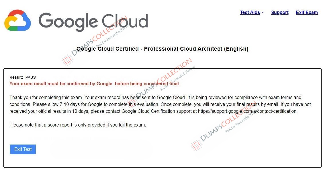 Confirmed passing report for the Professional-Cloud-Architect 1