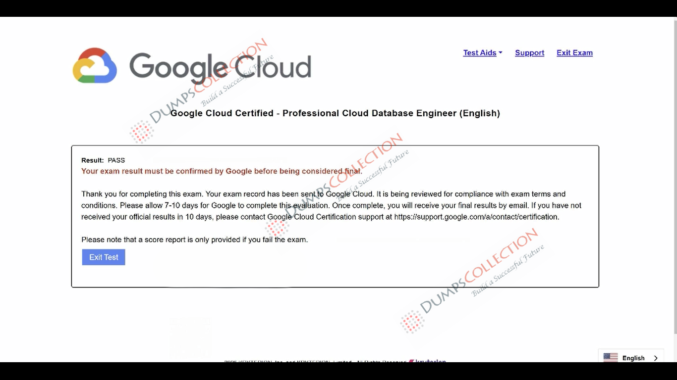 Confirmed passing report for the Professional-Cloud-Database-Engineer 1