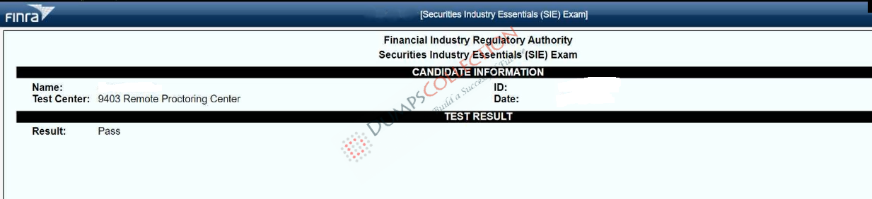 Confirmed passing report for the SIE 1