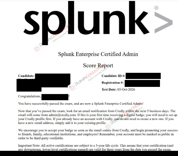 Confirmed passing report for the SPLK-1003 1