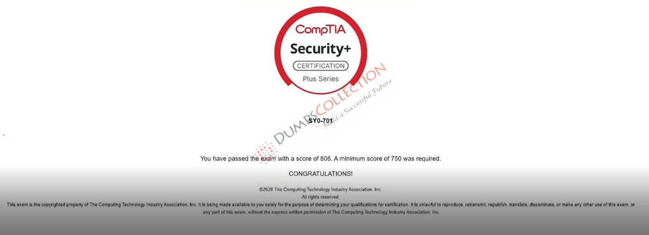 Confirmed passing report for the SY0-701 2