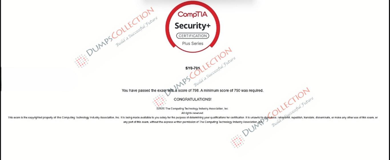 Confirmed passing report for the SY0-701 3