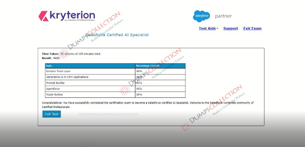 Confirmed passing report for the Salesforce-AI-Associate 3