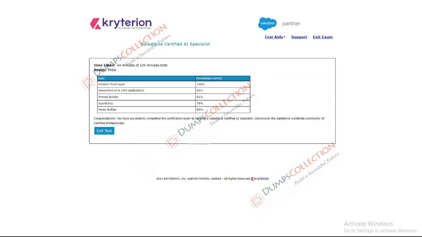 Confirmed passing report for the Salesforce-AI-Associate 1