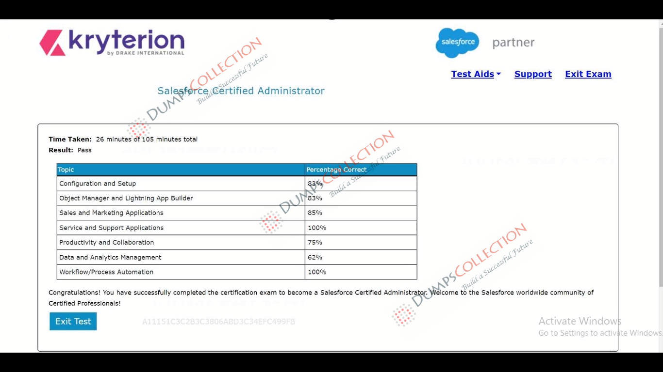 Confirmed passing report for the Salesforce-Certified-Administrator 1